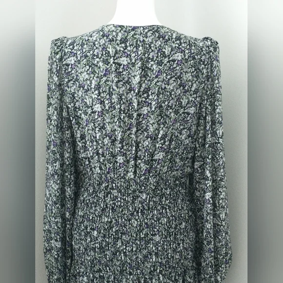 Astr floral ruffle puff sleeve asymmetrical midi dress M - Picture 8 of 11